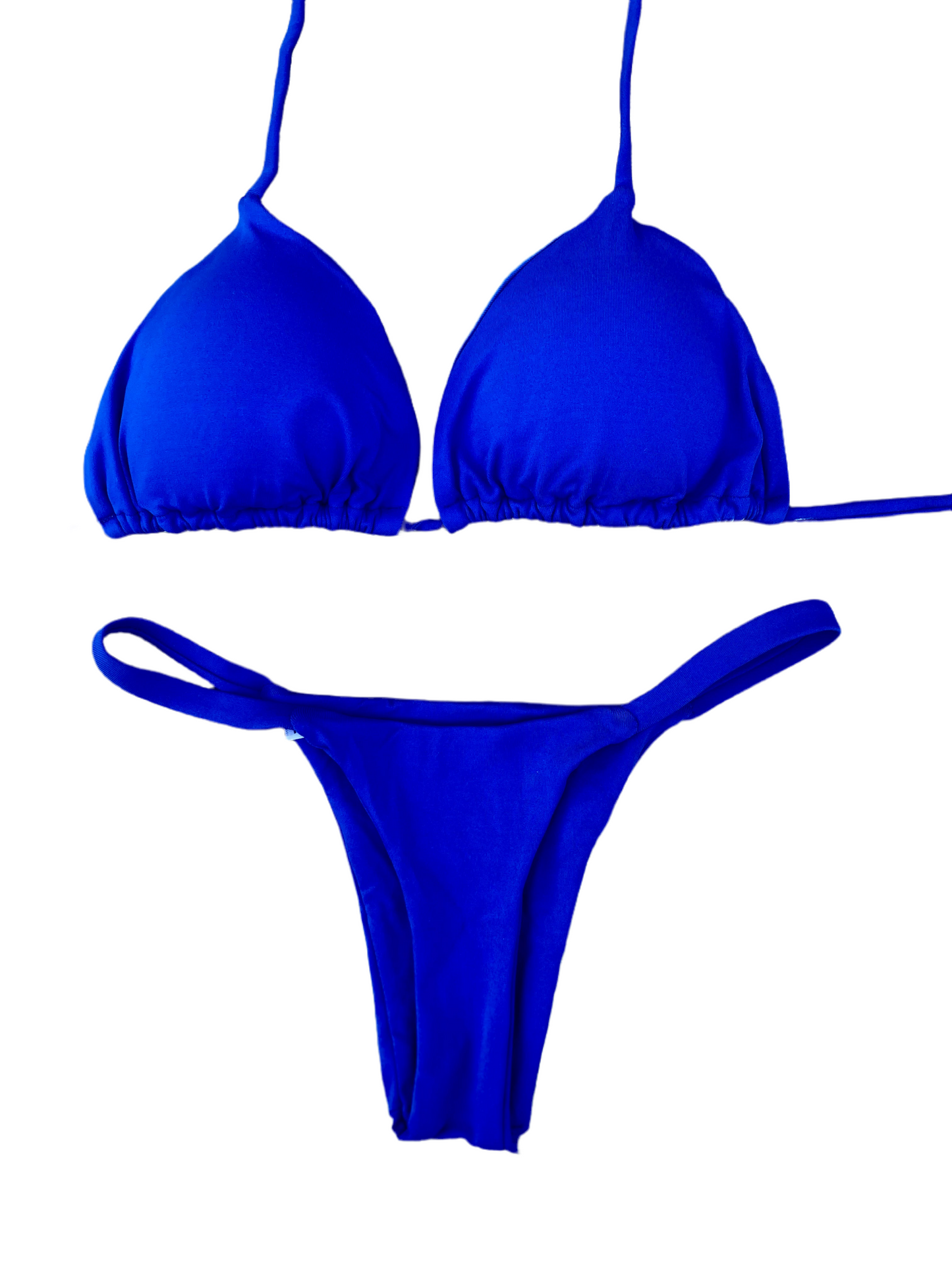 Blue Macaw Set - Triangle Top with Removable Pads and Thong Panties