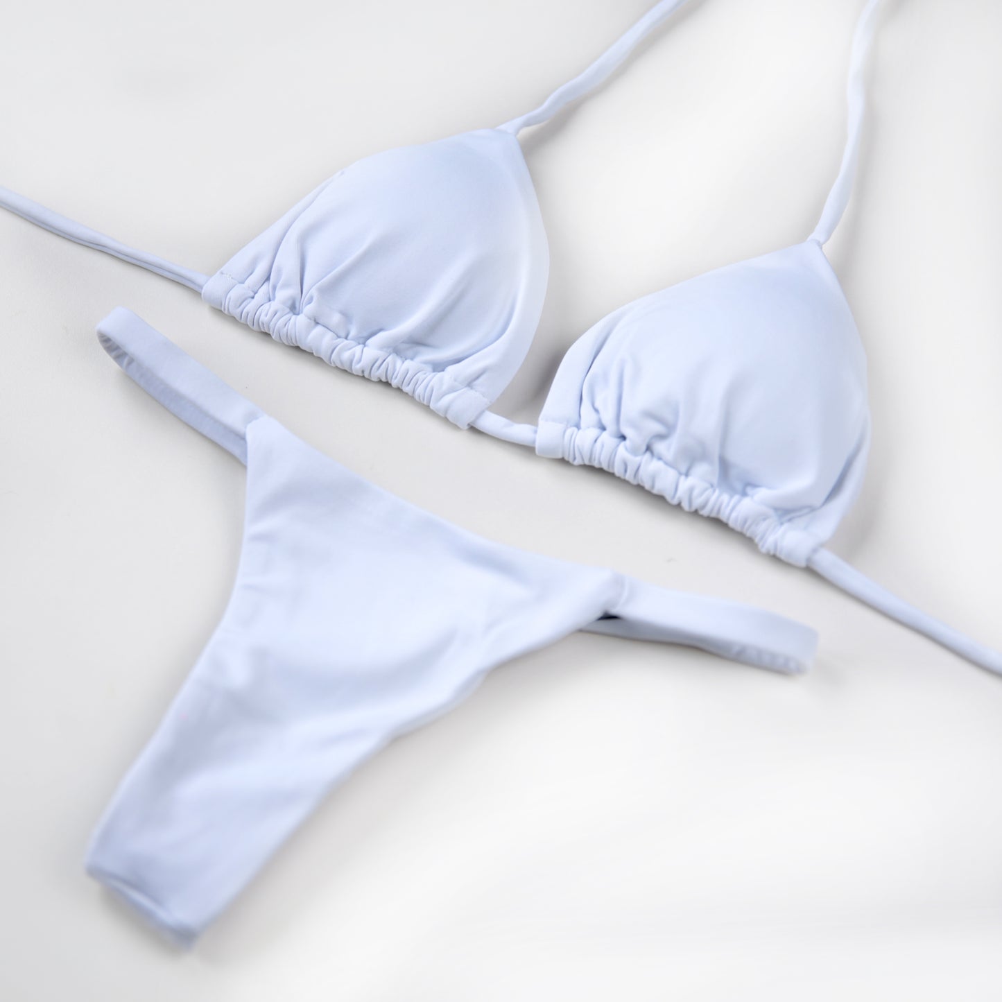 White Macaw Set - Triangle Top with Removable Pads and Thong Panties