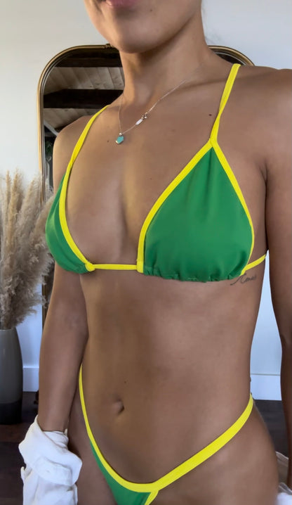 Conjunto Brasil Verde Amarelo - Top Cortininha sem Bojo e Calcinha Fio Dental