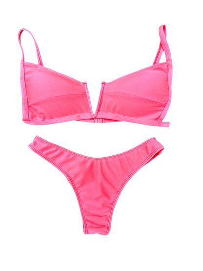 Wave Set - V-Neck Top with Removable Pads and Adjustable Straps and Delta Wing Panties