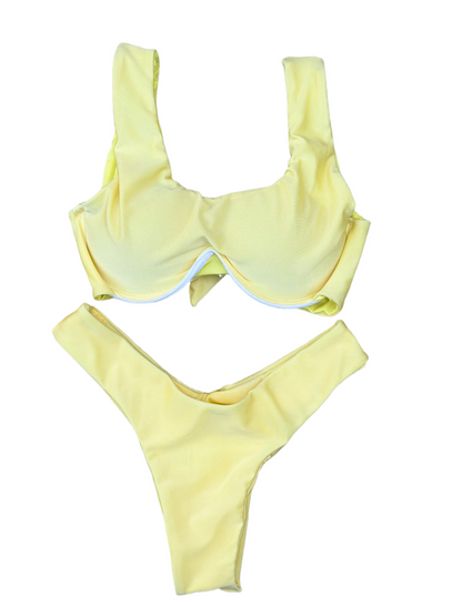 Conjunto Martini Amarelo - Top Sustentação com Bojo Removível e Calcinha Asa Delta