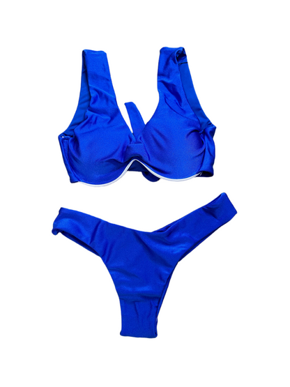 Conjunto Martini Azul - Top Sustentação com Bojo Removível e Calcinha Asa Delta