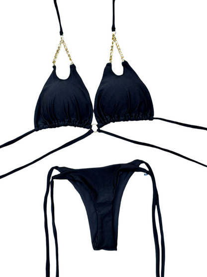 Myrtle Beach Black Set - Triangle Top with Removable Pads and Thong Panties
