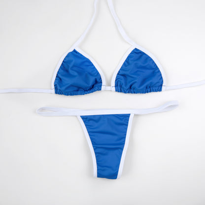 Conjunto Brasil Azul e Branco - Top Cortininha sem Bojo e Calcinha Fio Dental