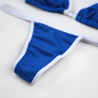 Conjunto Brasil Azul e Branco - Top Cortininha sem Bojo e Calcinha Fio Dental